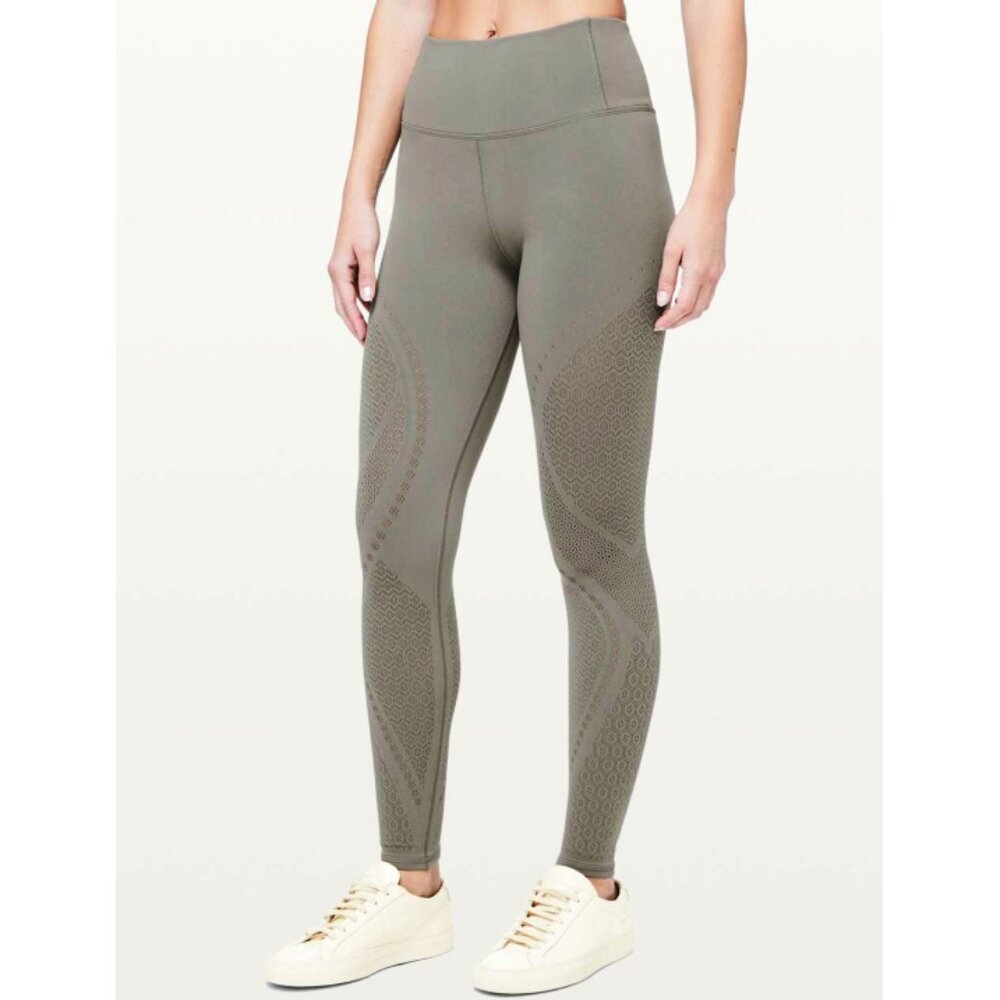 Lululemon Reveal Tights *Mindful Motion Carbon Dust Cut-Out Cutouts Olive Grey 2